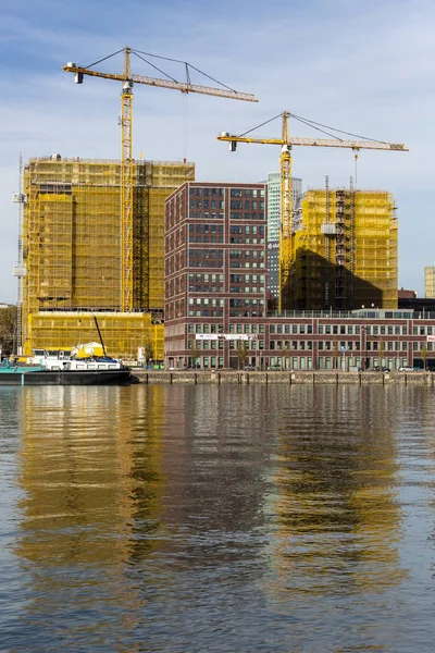 City Skyline Buildings River Front Habited Cranes Dutch City Rotterdam — Stock Photo, Image