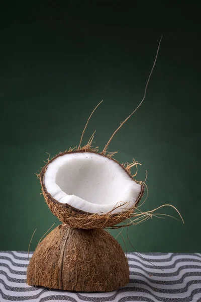Coconut Halves Forming Chalice Outer Brown Shell Inner White Coco — Stock Photo, Image