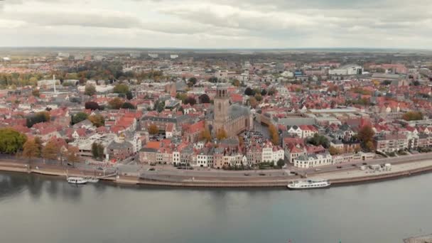 Hollanda Nın Orta Çağ Kenti Deventer Yüksek Irtifadan Gelen Hava — Stok video