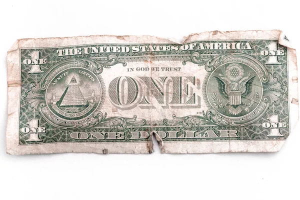 Rear Old Used Banknote One Dollar White Background — Stock Photo, Image