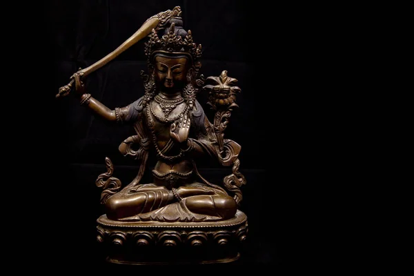 Декоративная Буддийская Скульптура Черном Фоне — стоковое фото