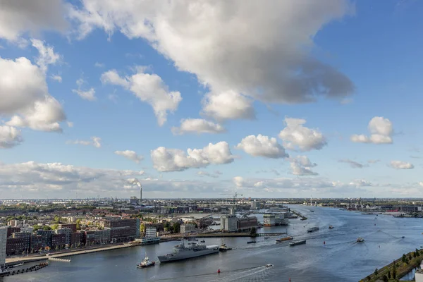 Přístavní Oblast Centru Amsterdamu Nizozemsko Viděna Vysokého Výhodné Pozice Proti — Stock fotografie