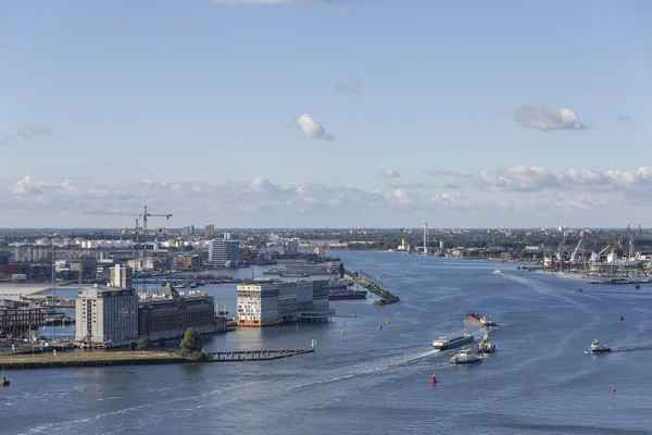 Přístavní Oblast Centru Amsterdamu Nizozemsko Viděna Vysokého Výhodné Pozice Proti — Stock fotografie