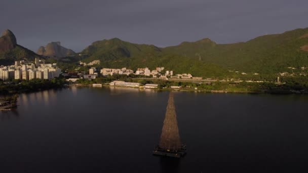 Panoramablick Auf Den Rio Janeiro Stadtsee Bei Sonnenaufgang Mit Dem — Stockvideo