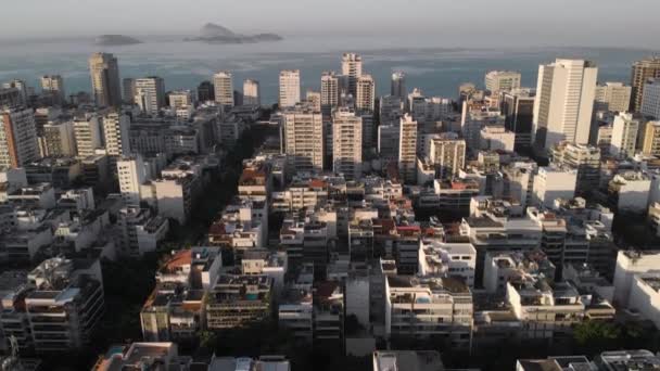 Aerial Upward Movement Showing Ipanema Neighbourhood Rio Janeiro High Rise — Wideo stockowe