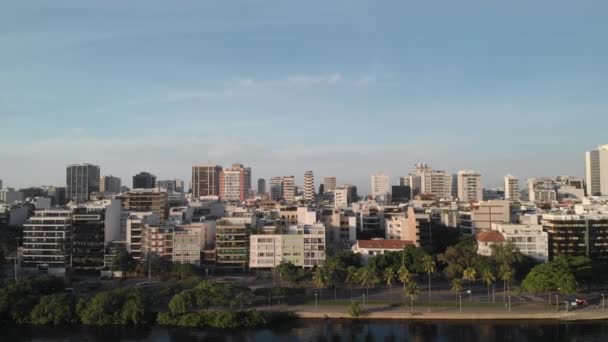 Aerial Approach Ipanema Neighbourhood Rio Janeiro City Lake High Rise — Wideo stockowe