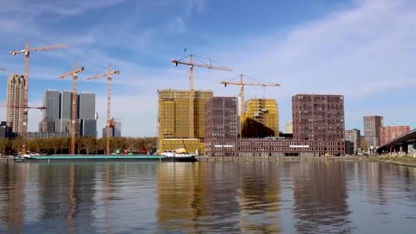 View Financial Centre Rotterdam Harbour Panning Subway Track One Shore — Stockvideo