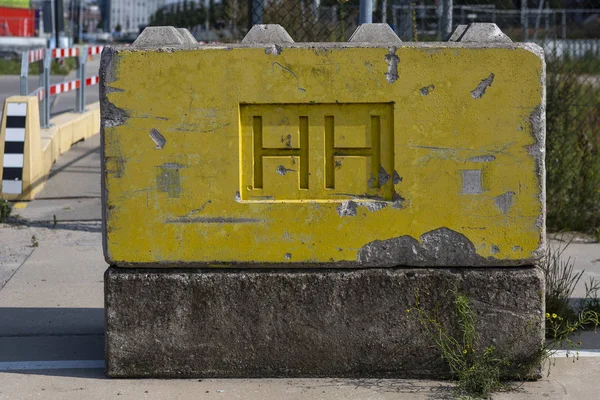 Amsterdam Netherlands August 2019 Block Concrete Painted Yellow Blocking Way Stock Photo