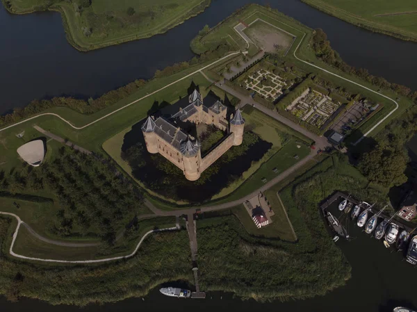 Vista Panorámica Aérea Isla Con Castillo Muiderslot Muiden Cerca Amsterdam — Foto de Stock