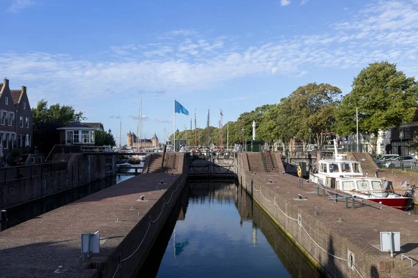 Muiden Holanda Setembro 2019 Portão Três Vias Para Deixar Barcos — Fotografia de Stock