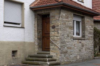 Wewelsburg, Almanya - 11 Eylül 2019: Wewelsburg kalesi yakınlarındaki bir evin mimari detayları