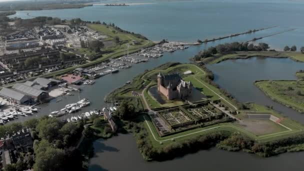 Vista Panoramica Aerea Della Zona Portuale Muiden Vicino Amsterdam Con — Video Stock