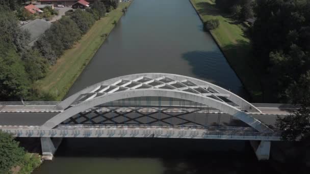 Vue Aérienne Une Route Goudronnée Construction Ponts Acier Dessus Twentekanaal — Video