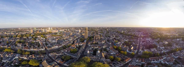 Super Szeroki Panoramiczny Widok Lotu Ptaka Średniowieczne Holenderskie Centrum Utrechtu — Zdjęcie stockowe