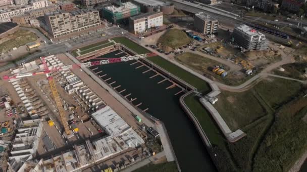 Luchtfoto Een Bouwplaats Nieuwe Buurt Noorderhaven Stad Zutphen Met Zwaar — Stockvideo