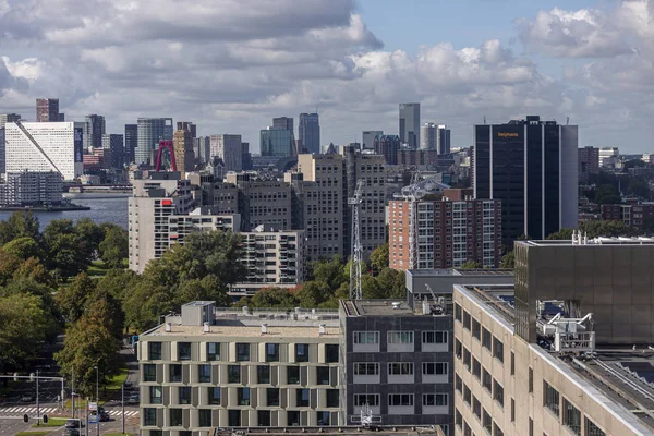 Architektura Urbanistyka Nowoczesnego Miasta Rotterdam Wysokimi Budynkami Biurowymi Biurowymi Przeciwko — Zdjęcie stockowe