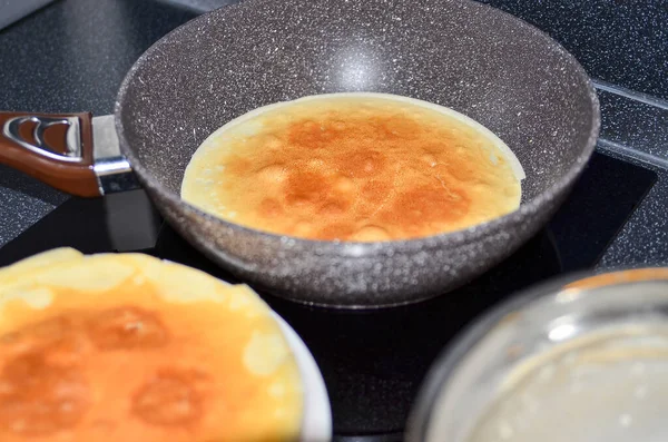Making Pancakes Cake Baking Top View Concept Cooking Ingredients Method — Stock Photo, Image