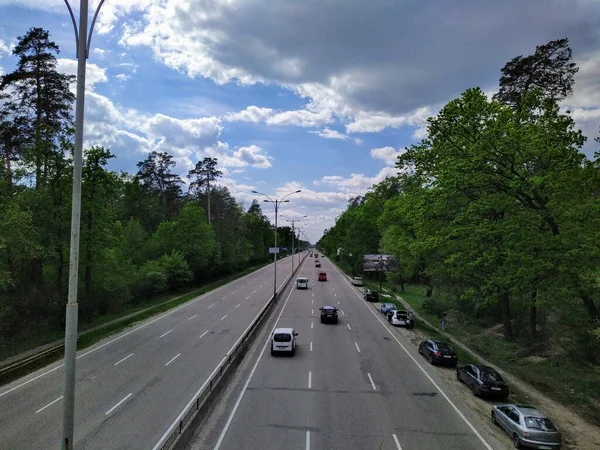 Autostrada Pobliżu Wiosennego Lasu Słoneczny Dzień — Zdjęcie stockowe