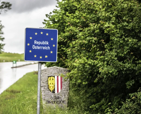 Road signs on the borders of the States of the European Union  The sign stands on the border with Austria.