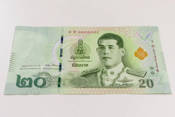 Close Van Thaise Baht Bankbiljet Textuur Witte Achtergrond — Stockfoto