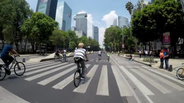 Cidade México México Junho 2019 Famílias Andando Bicicleta Avenida Paseo — Vídeo de Stock