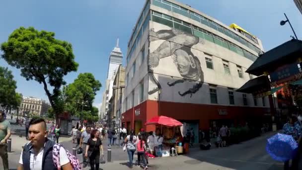 Мехико Мексика Июнь 2019 Фреска Написана Близко Латиноамериканской Башне Последние — стоковое видео