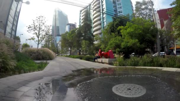 Cidade México México Junho 2019 Fonte Localizada Parque Linear Mixcoac — Vídeo de Stock