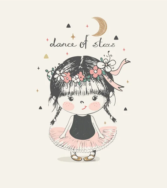 Mignon Bébé Fille Ballerina Cartoon Dessin Main Illustration Vectorielle Peut — Image vectorielle