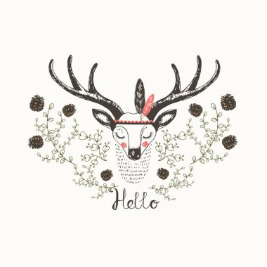 Şirin Hint geyiği / el çizimi vektör çizimi / çocuk ya da bebek gömleği tasarımı / moda grafiği / tişörtü / çocuk giyimi için kullanılabilir