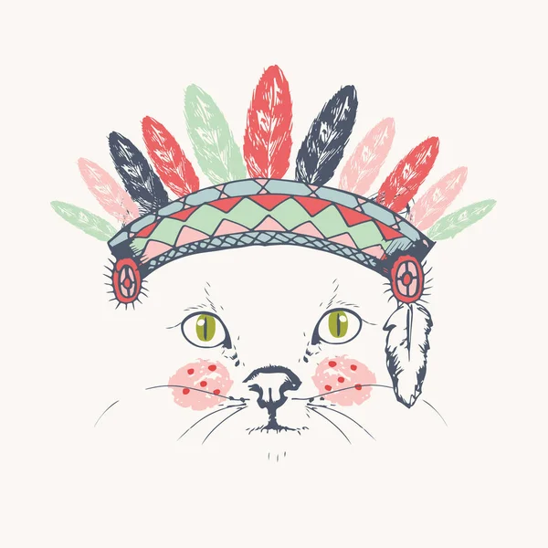 Cute Indian Cat Hand Draw Vector Illustration Can Used Kids — 스톡 벡터