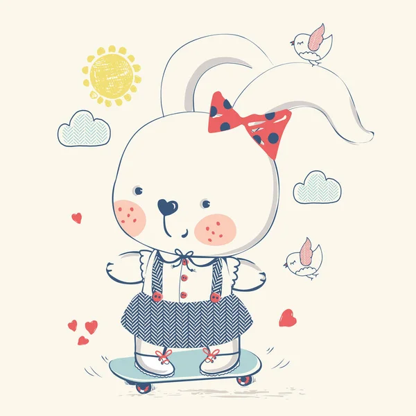 Cute Baby Bunny Girl Sckate — Stock Vector