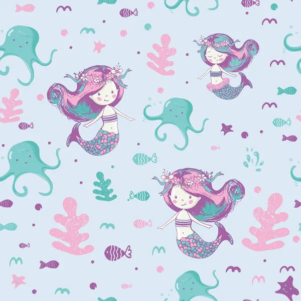 Cute Mermaids Seamless Pattern Can Used Baby Shirt Print Fashion — стоковый вектор