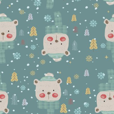 Şirin ayıların vektörsüz deseni. el çizimi vektör arkaplanı