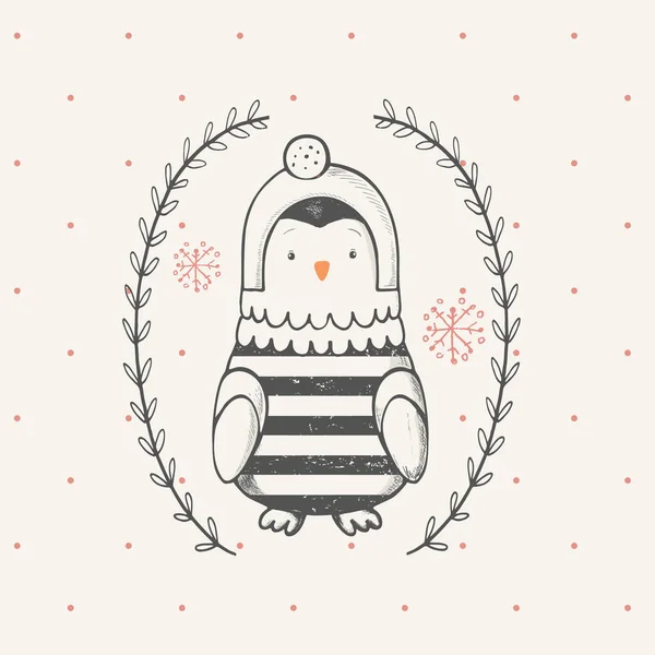 Cuki Kis Pingvin Rajzfilm Kézzel Rajzolt Vektor Illusztráció Használható Bébipóló — Stock Vector