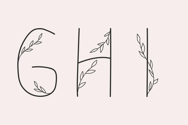 H和I字母集的简单字母与花卉元素 — 图库矢量图片