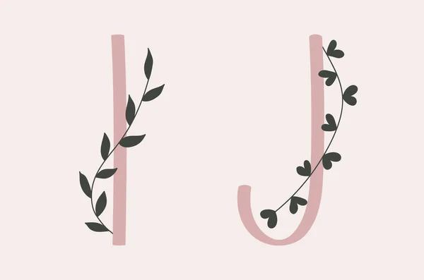 Και Γράμμα Σετ Από Ένα Ροζ Αλφάβητο Floral Στοιχεία — Διανυσματικό Αρχείο