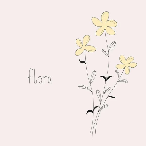 Flores Amarelas Simples Com Palavra Flora — Vetor de Stock