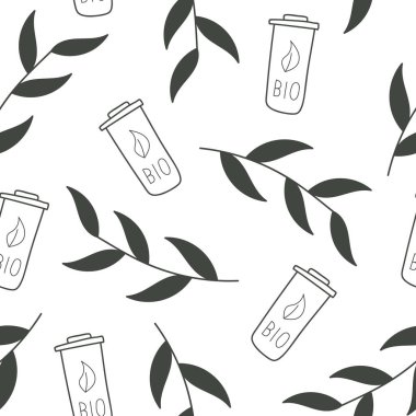 Bio cup ile yapraklı dalı dikişsiz desen.