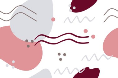 Pembe, gri ve kırmızı renklerde yaratıcı noktalar, çizgiler ve noktalar ile kusursuz desen.