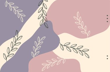 Pembe, sarı ve mor lekeler ile renkli bir arka plan üzerinde yeşil ve sarı çiçek elemanları.