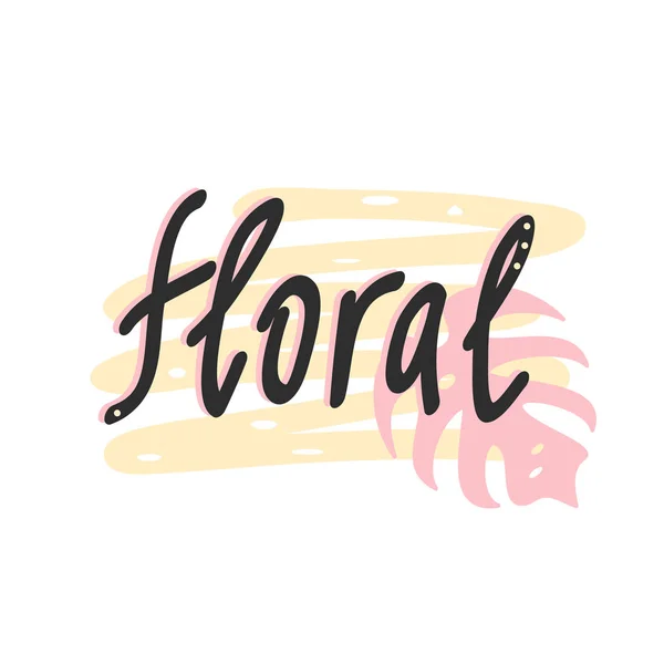 Floral Χέρι Ζωγραφίζει Διανυσματικά Γράμματα Κίτρινο Βούρτσισμα Ροζ Φύλλα Φυτών — Διανυσματικό Αρχείο