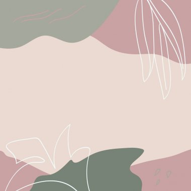 Bej, kırmızı, yeşil ve pembe renklerle yaratıcı arka plan. Dekoratif çizgiler ve çiçek elementleri. Modern soyutlama posteri. Sanat baskı tasarımı.