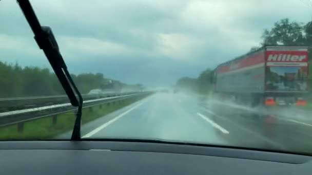 Hamburg Germany September 2019 Driving Highway Heavy Rain Shower — Stock Video