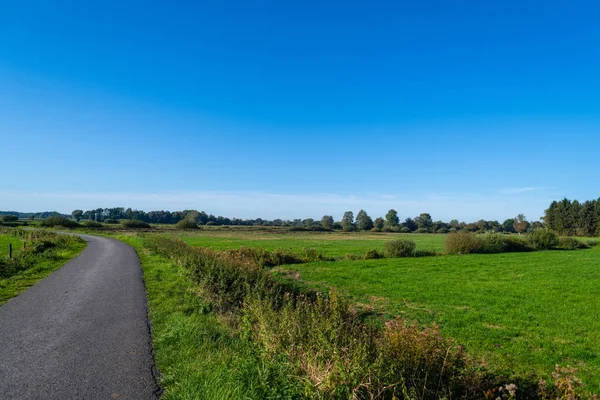 Um passeio pela natureza e os campos no céu azul e brilhante — Fotografia de Stock