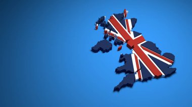 Büyük Britanya Ülke şekli - Büyük Britanya bayrağı renkleri ile dolu ülke sınırlarının 3d render