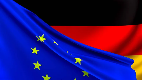 Koncepcja Stosunków Unii Europejskiej Niemcami Unią Europejską Połączone Flagi Niemieckiej — Zdjęcie stockowe