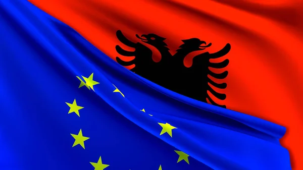 Concetto Albania Unione Europea Sulle Relazioni Bandiere Unite Dell Albania — Foto Stock