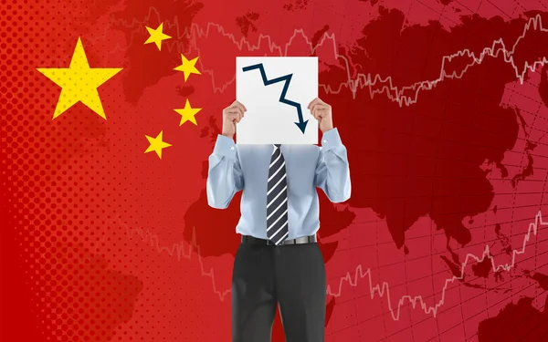 Фондовый Рынок Китая Кризис Экономики Вниз График Падения Торговли График — стоковый вектор
