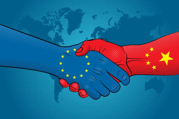 Σχέσεις Ευρωπαϊκής Ένωσης Κίνας Χειραψία Ευρωπαϊκή Ένωση Και Κίνα — Διανυσματικό Αρχείο