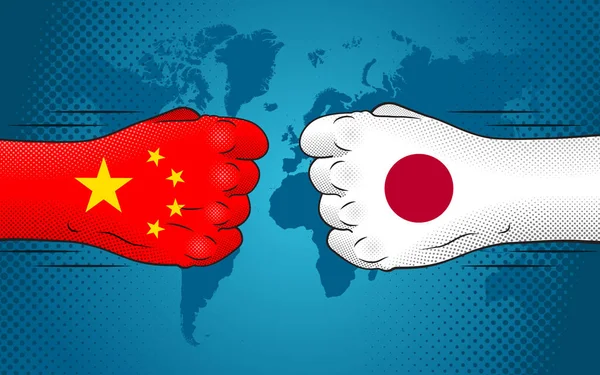 Конфликт Между Японией Китаем Японо Китайские Отношения Япония Против Китая — стоковый вектор
